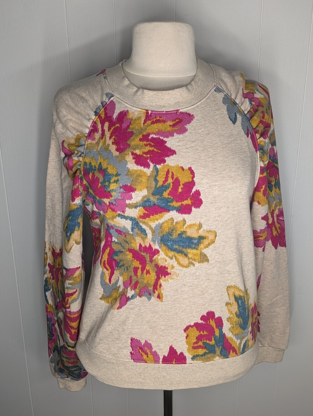 Saturday Sunday Anthropologie Floral Print Crewneck Cream Sweatshirt Size S/P